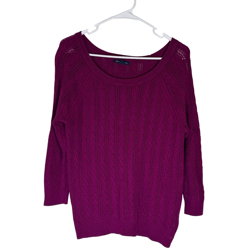 American Eagle Sweater Womens Medium Purple Cable Knit Scoop Neck 3/4 Sleeve AC